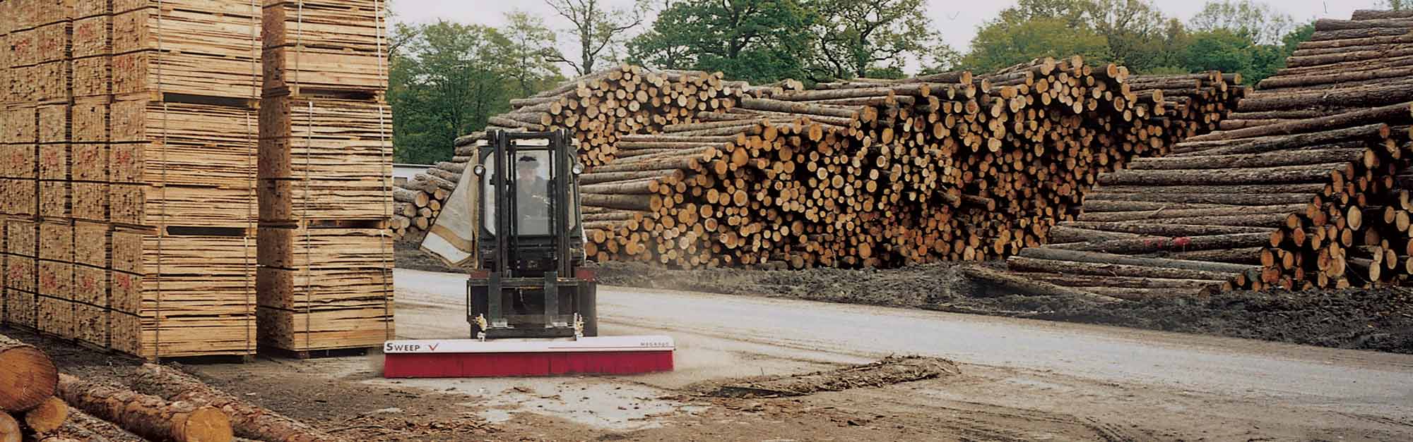 Sweepex MEGA broom in timber yard